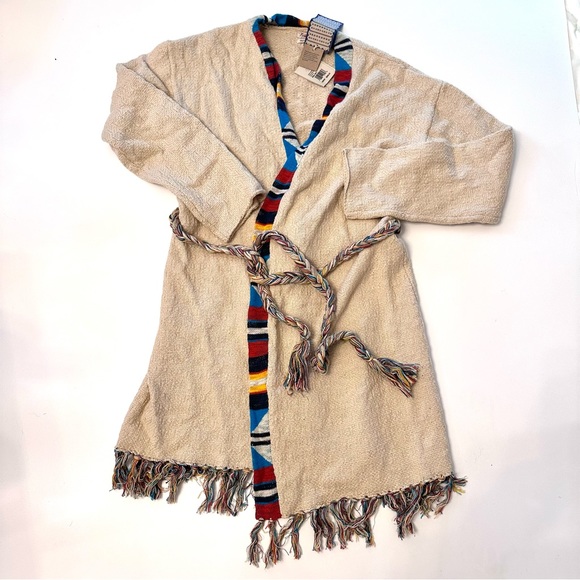 NWT Faherty Crow Stripe Braided Belt Duster Long Cardigan Coatigan Fringe M/L - Picture 4 of 6